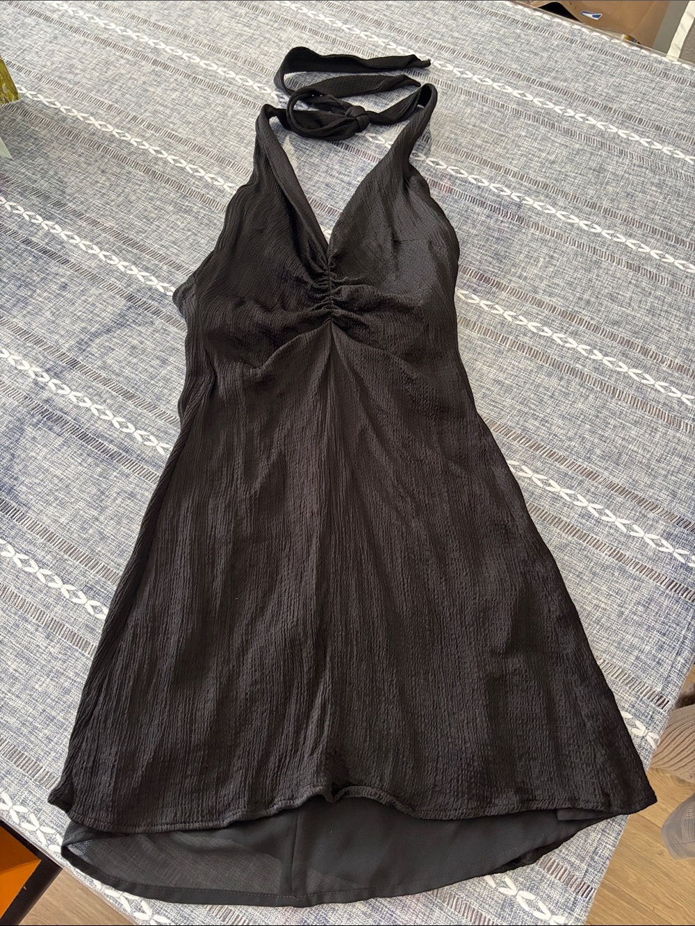 Black Halter Mini Dress with Ruched Front - Women